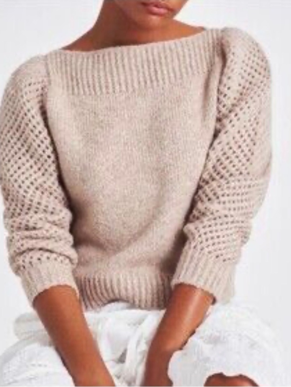 LoveShackFancy Alpaca Wool Blend Bateau Neck Crop Sweater Pink Size M - Picture 17 of 17